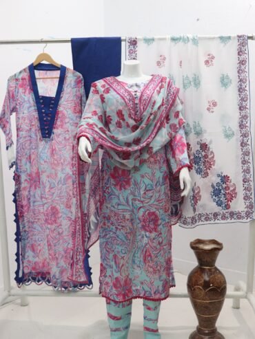 Pure Swiss Lawn Self Print Deign 3 pieces