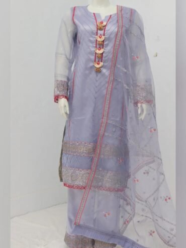 Pure Tissue Fabric Eboridery Design 3 Piece Suit