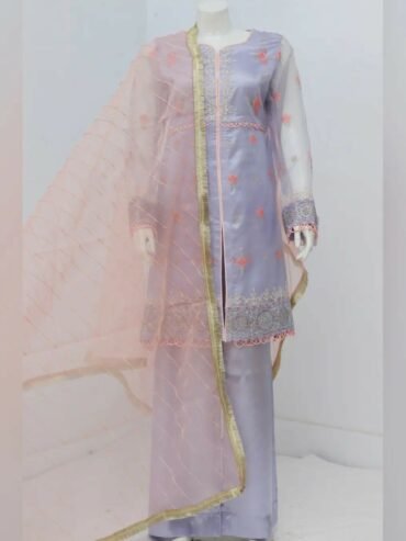 Pure Tissue Fabric Eboridery Design 3 Piece Suit