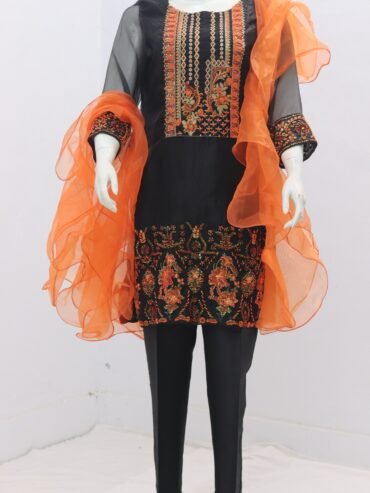 Pure Tissue Fabric Embroidery Moti Stone Design 3 Piece Suit