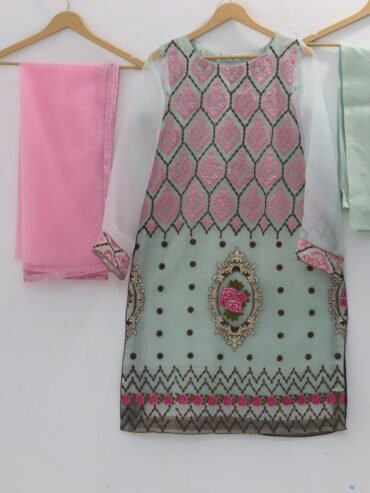 Pure Tissue Fabric Emboridery Design 3 Piece Suit