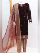 Pure Velet Fabric Embroidery & Stone Moti Work 3 Piece suit