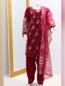 Pure Velet Fabric Embroidery Mirror Stone & Block Print 3 Piece suit