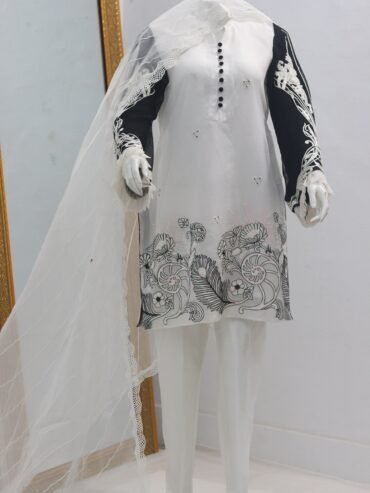 Pure Tissue Fabric Emboidery & Sitaari Design 3 Piece Suit