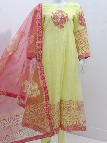 Pure Tissue Fabric Block Print Design 3 Piece Suit